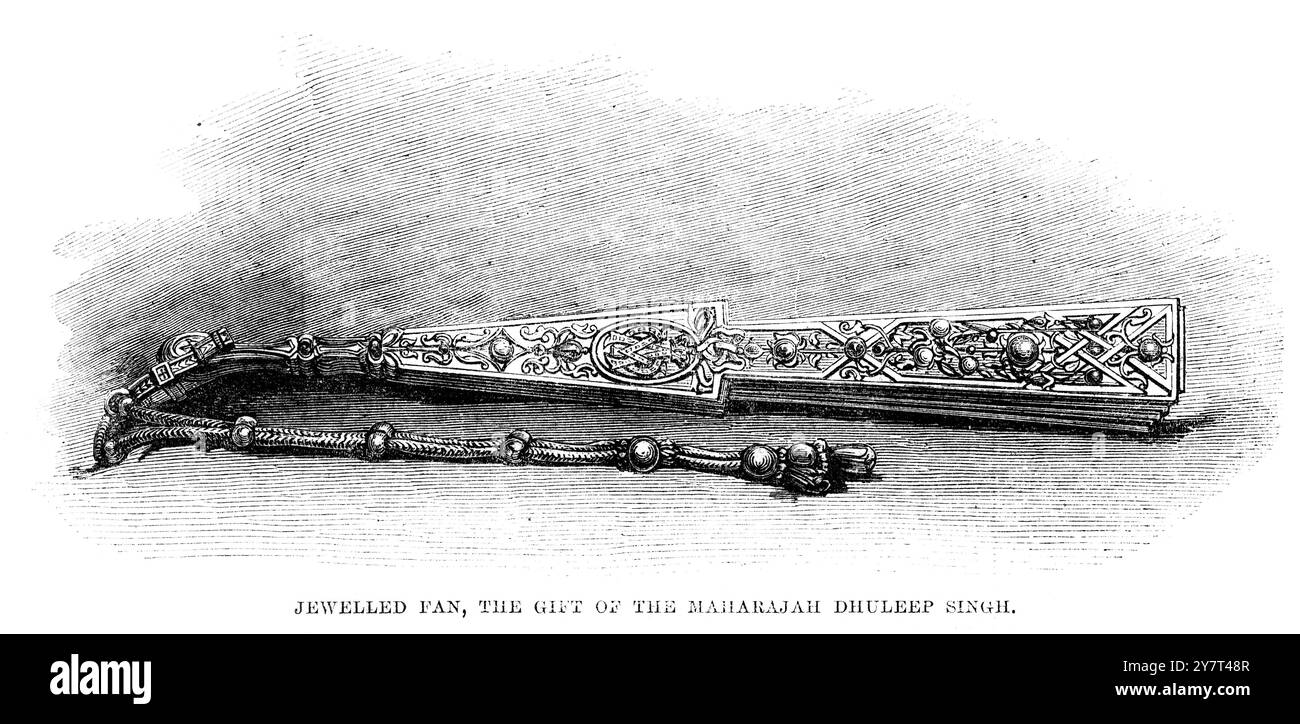Un fan de bijoux, le cadeau de mariage du maharajah Dhuleep Singh à la princesse Alice, fille de la reine Victoria, quand elle épousa Louis IV, Grand-Duc de Hesse. Juillet 1862 Banque D'Images