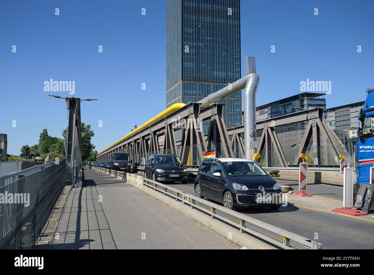 Elsenbrücke, voie rétrécie, chantier, Friedrichshain, Friedrichshain-Kreuzberg, Berlin, Allemagne, Verengte Fahrspur, Baustelle, Deutschland Banque D'Images