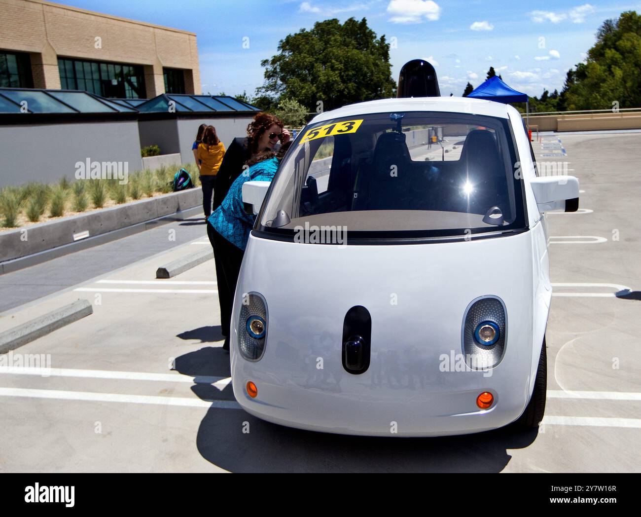 Mountain View, Californie, États-Unis. Un prototype de véhicule autonome de Google chez Google à Mountain View, Californie, le mercredi 13 mai 2015. Banque D'Images