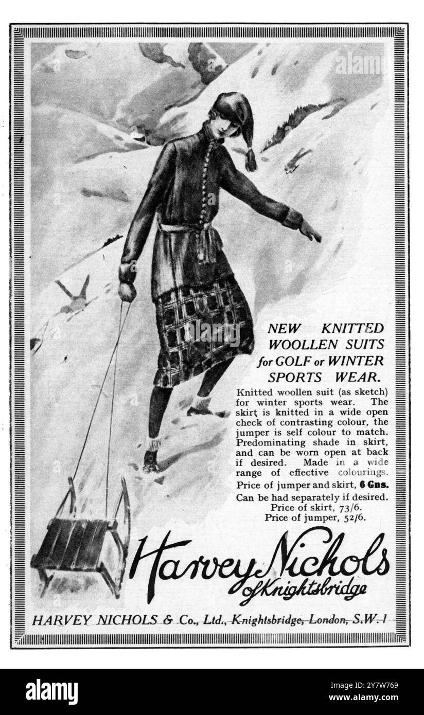 Publicités pour Harvey Nichols skier mode, comme paru dans The Illustrated London News.19 novembre 1921 Banque D'Images