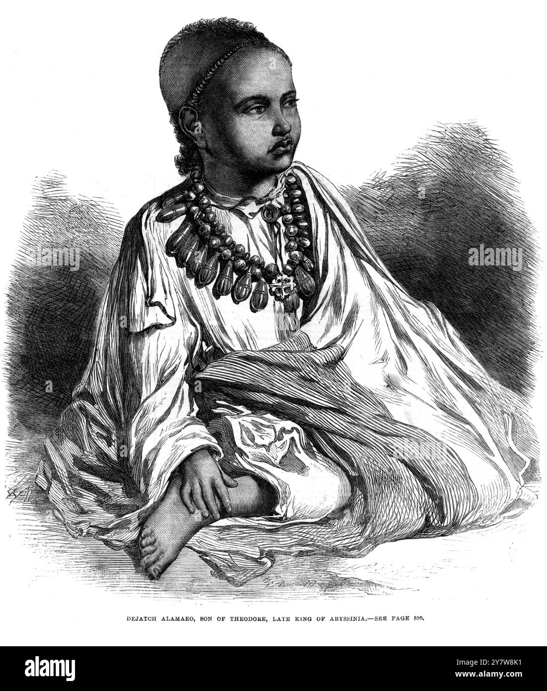 Dejatch Alamaeo, fils de Théodore, défunt roi d'Abyssinie, qui est devenu orphelin depuis la mort de la reine veuve. Son nom est Alamaeo ou Allumahyu, ce qui signifie en langue amharique 'J'ai vu le monde' .13 juin 1868 Banque D'Images