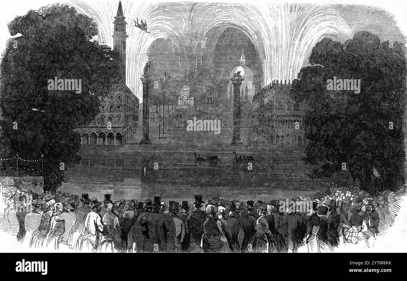 Maquette de Venise dans le terrain de Waterloo de Vauxhall Gardens, Londres, Angleterre, où le feu d'artifice du soir a lieu.21 août 1847 Banque D'Images