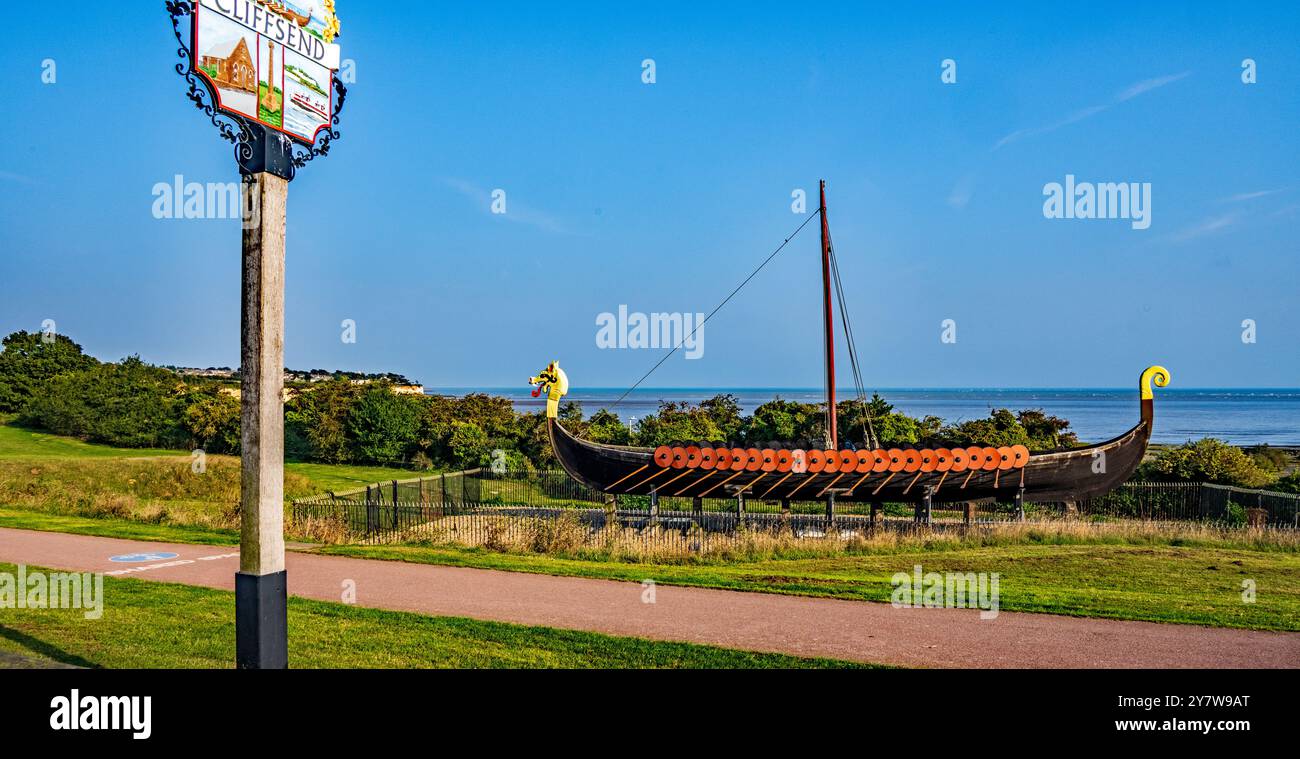 Réplique Viking Longship à Pegwell Bay, Kent. Banque D'Images