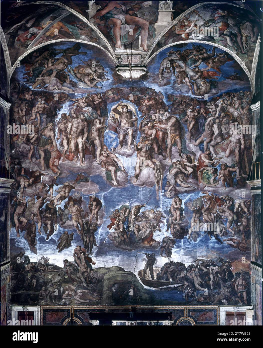 Chapelle Sixtine : le jugement dernier, 1538-41 (fresque) artiste Buonarroti, Michel-Ange (1475-1564) lieu musées et galeries du Vatican, Cité du Vatican, Italie Michelangelo di Lodovico Buonarroti Simoni, communément connu sous le nom de Michel-Ange, (6 mars 1475 - 18 février 1564) était un sculpteur, architecte, peintre et poète de la Renaissance. Michel-Ange est célèbre pour avoir créé le plafond des fresques de la Chapelle Sixtine, ©TopFoto Banque D'Images