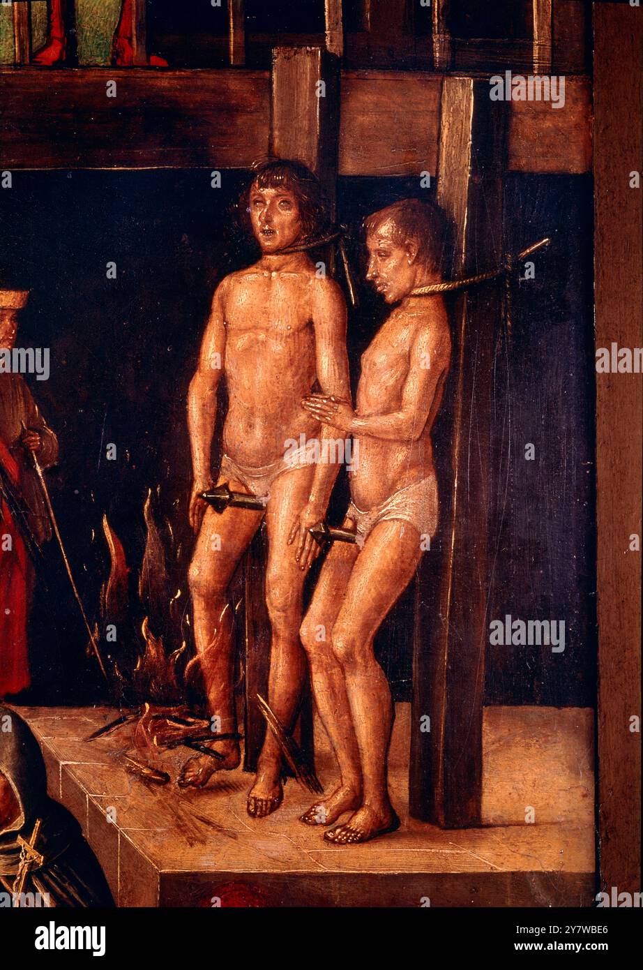 Auto de Fe (détail) détail de 'sentence donnée par l'Inquisition en présence de Saint Domingue' ou de Dominique présidant sur la brûlure des hérétiques par Berruguete - Inquisition espagnole au Musée du Prado Pedro Berruguete (c. 1450 - 1504) était un peintre espagnol, son art est considéré comme un style de transition entre gothique et renaissance. Né à Paredes de Nava, en Espagne, il est allé en Italie en 1480 et a travaillé à la cour de Federigo di Montefeltro à Urbino. Il est revenu en Espagne en 1482 et a peint dans plusieurs villes comme Séville, Tolède et Avila. Il était le père d'un sculpteur important, Alonso Berruguete, Banque D'Images