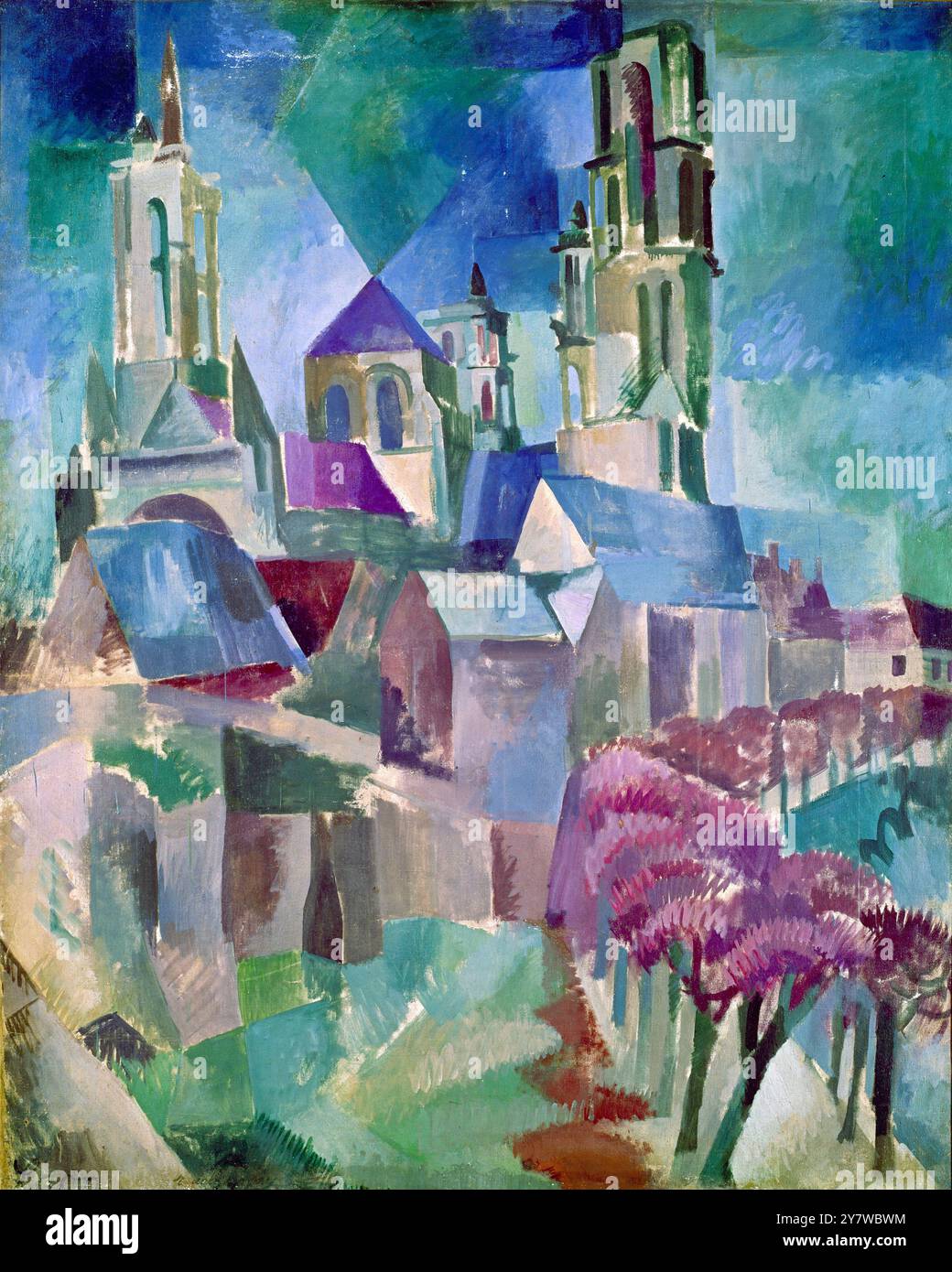 Tours de Laon (1912 ?) Par Robert Delaunay Galerie d'art moderne de Paris Robert Delaunay (12 avril 1885 - 25 octobre 1941) est un artiste français. Il est né à Paris, France, et est mort à Montpellier, France. Delaunay se concentre sur l'impressionnisme, tandis que ses œuvres ultérieures sont plus abstraites, rappelant Paul Klee. Son influence clé était liée à l'utilisation audacieuse de la couleur et à un amour clair de l'expérimentation de la profondeur et du ton. - ©TopFoto Banque D'Images