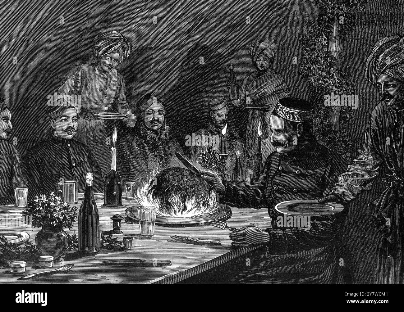 Noël à Jellalabad : la première tranche de Plum Pudding le 8 février 1879 Banque D'Images