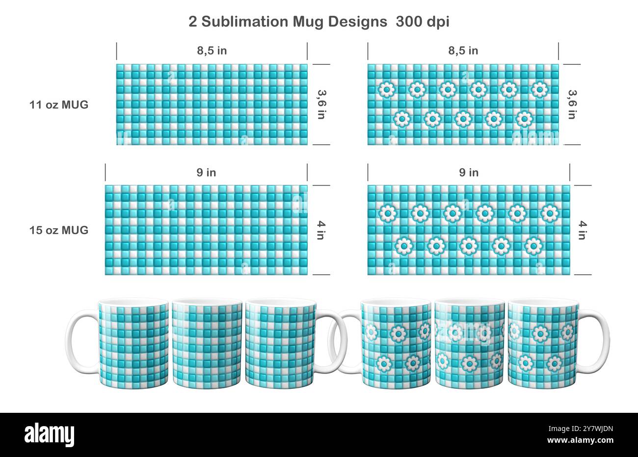 Ensemble de 2 motifs gonflés à carreaux de Buffalo Puffy. Modèle de sublimation pour tasse à café de 11 oz et 15 oz. Banque D'Images