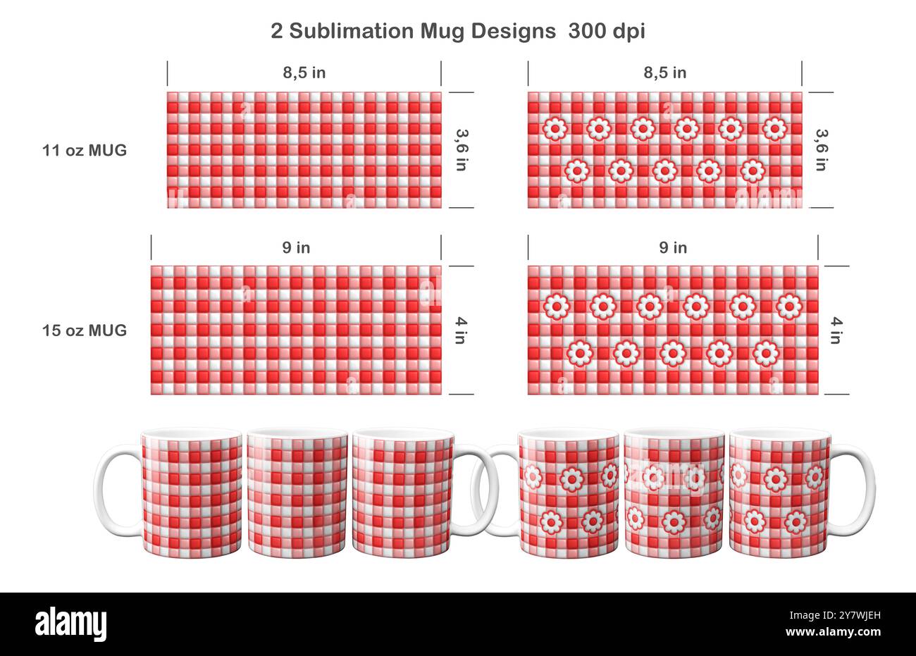 Ensemble de 2 motifs gonflés à carreaux de Buffalo Puffy. Modèle de sublimation pour tasse à café de 11 oz et 15 oz. Banque D'Images