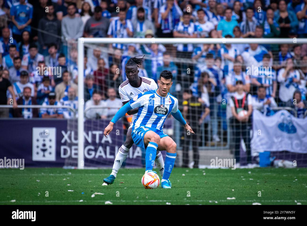 A Coruña, Espagne. 11 juin 2022. Séries éliminatoires pour l'Hypermotion League. RC Deportivo vs Albacete. Miku Banque D'Images A Coruña, Espagne. 11 juin 2022. Séries éliminatoires pour l'Hypermotion League. RC Deportivo vs Albacete. Miku Banque D'Images