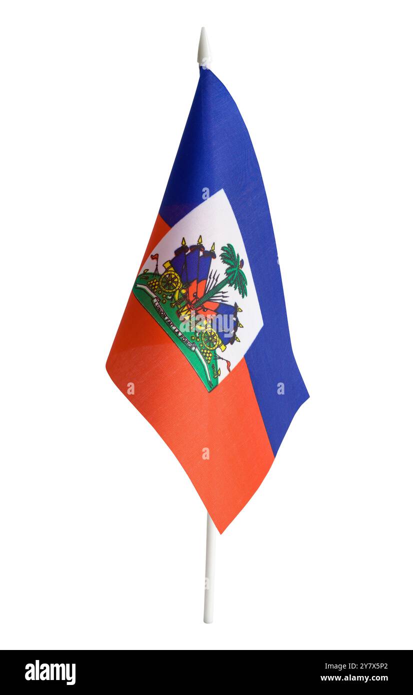 Drapeau de bureau Hati découpé sur blanc. Banque D'Images