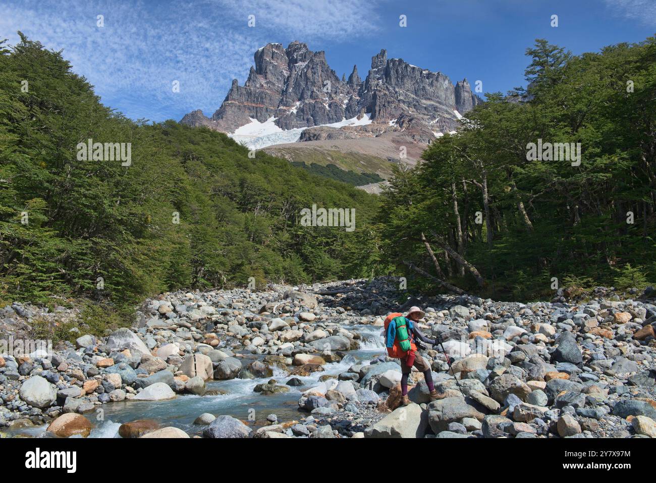 Trekking dans la belle réserve de Cerro Castillo, Aysen, Patagonie, Chili. Banque D'Images