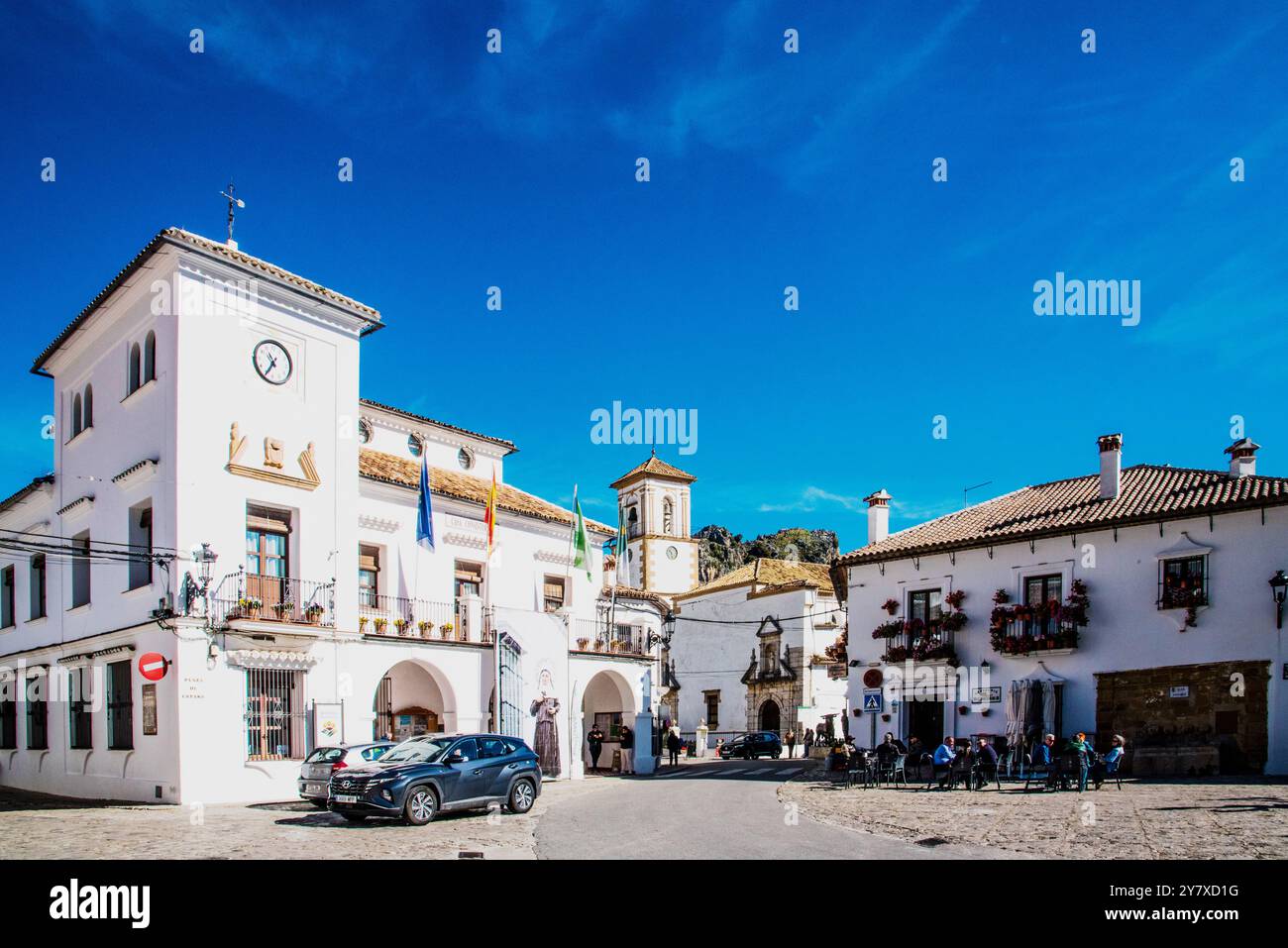 Grazalema, village blanc dans la Sierra de Grazalema, centre-ville, province de Cadix, Espagne Banque D'Images