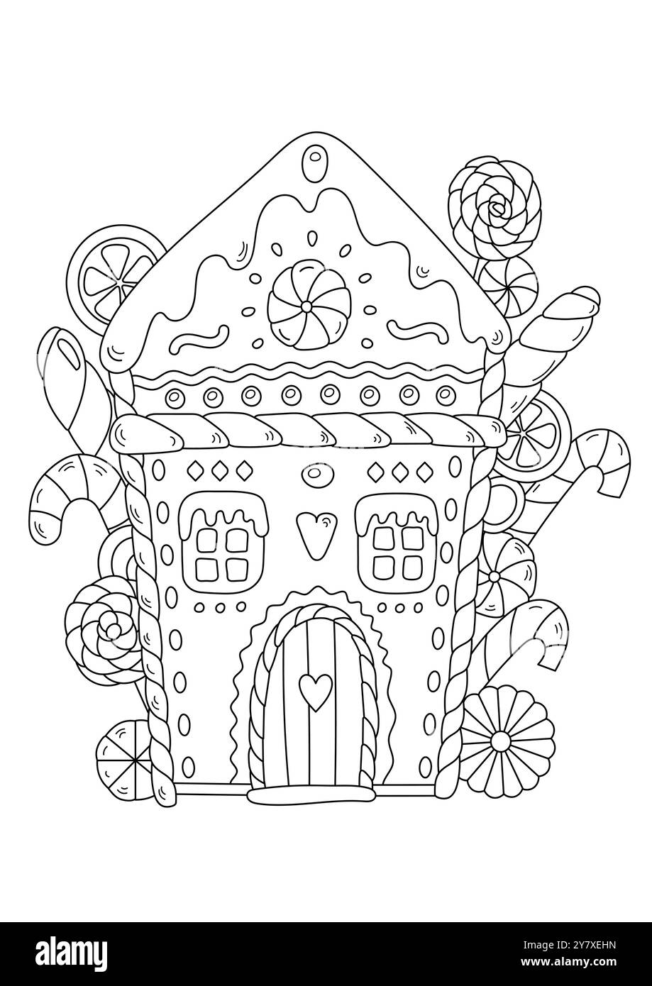 Page de coloriage pour adultes et enfants - Livre de coloriage anti-stress de Noël maison en pain d'épices Illustration de Vecteur