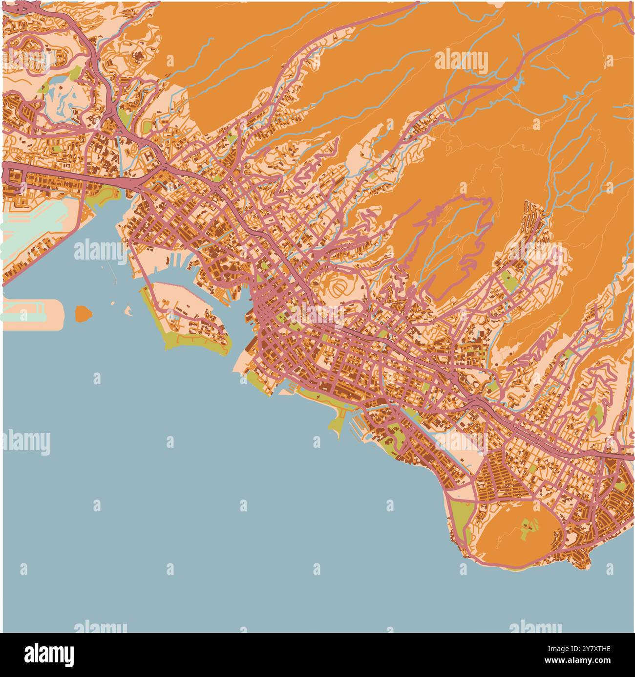 Carte de Honolulu à Hawaï dans un thème sablonneux. Contient un vecteur en couches avec routes eau, parcs, etc Illustration de Vecteur