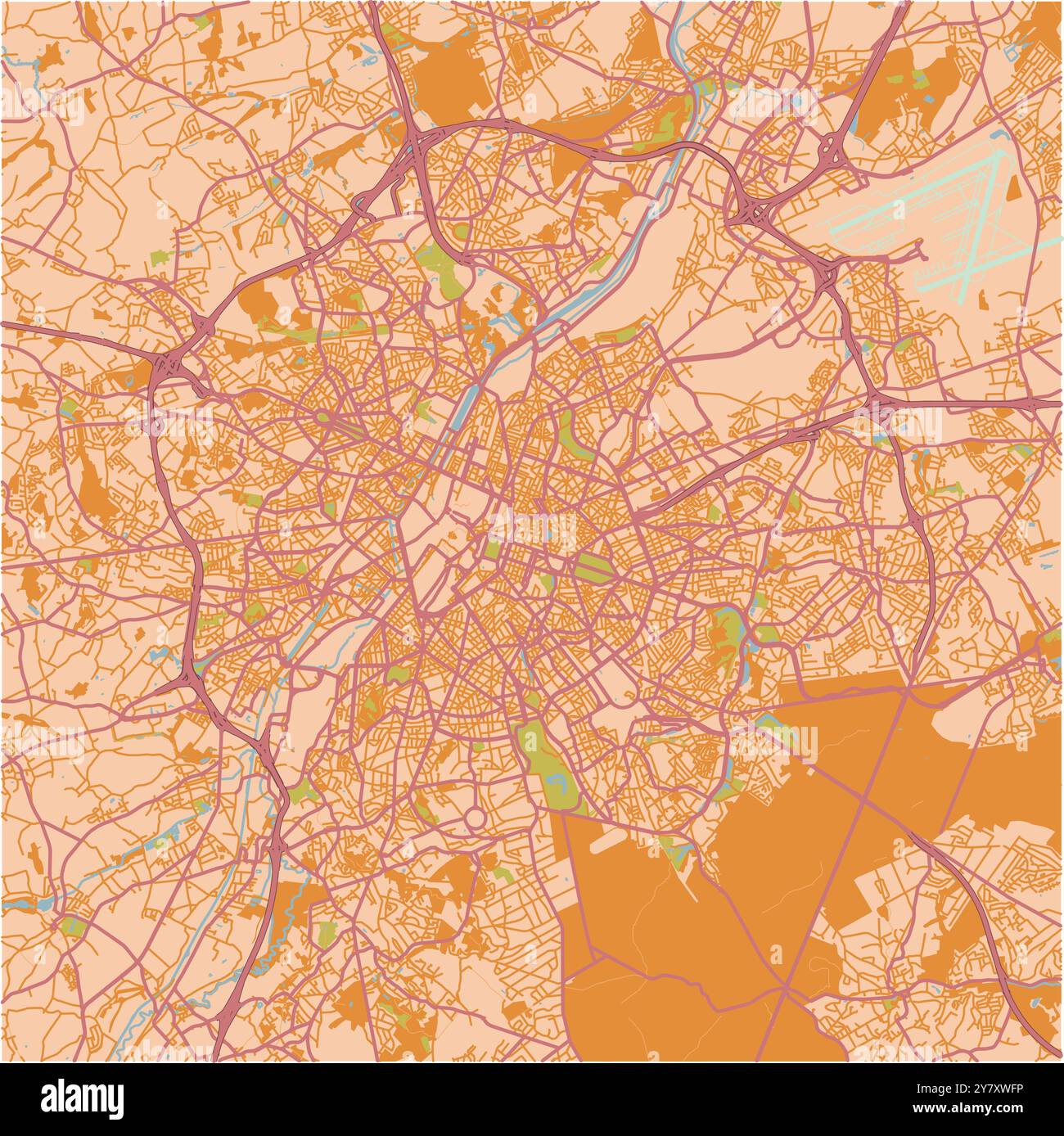 Carte de Bruxelles en Belgique dans un thème sablonneux. Contient un vecteur en couches avec routes eau, parcs, etc Illustration de Vecteur