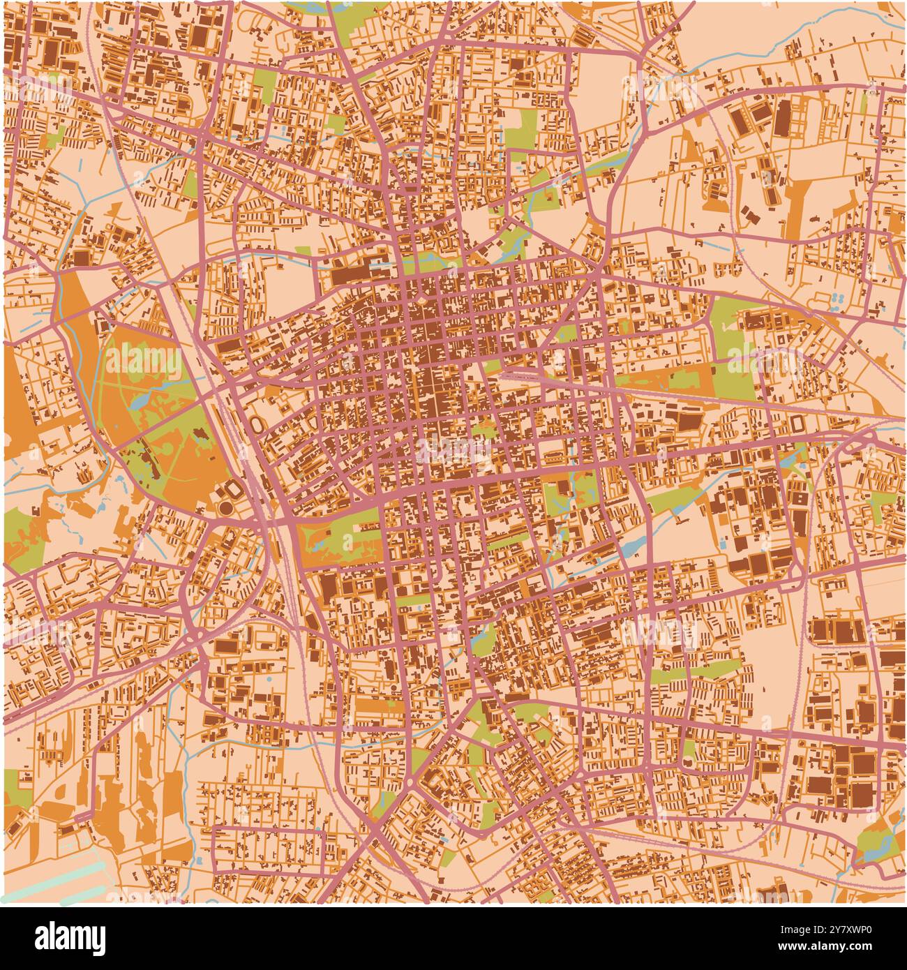 Carte de Lodz en Pologne dans un thème sablonneux. Contient un vecteur en couches avec routes eau, parcs, etc Illustration de Vecteur