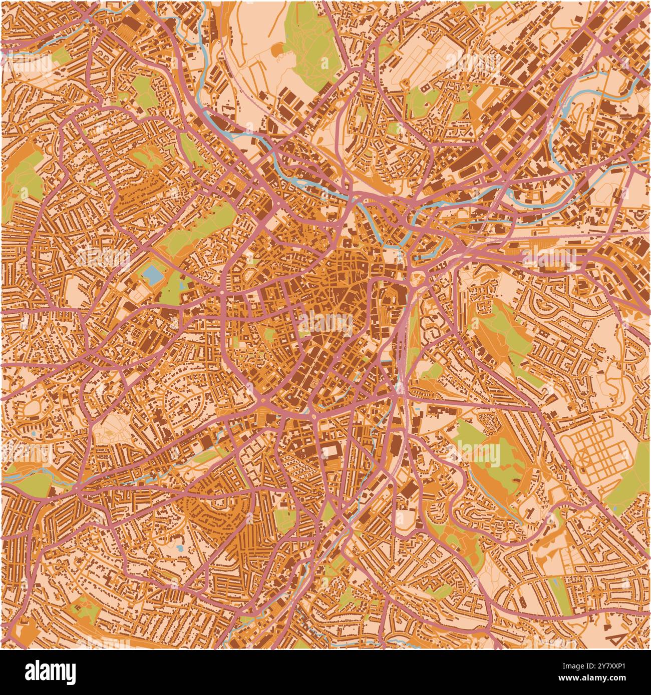 Carte de Sheffield au Royaume-Uni dans un thème sablonneux. Contient un vecteur en couches avec routes eau, parcs, etc Illustration de Vecteur