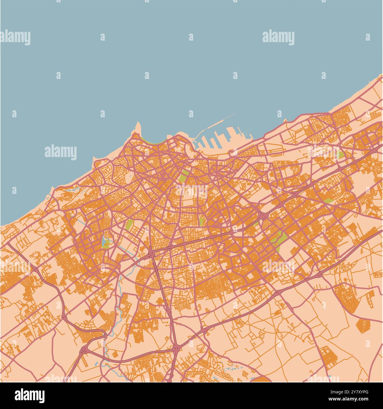Carte de Casablanca au Maroc dans un thème sablonneux. Contient un vecteur en couches avec routes eau, parcs, etc Illustration de Vecteur