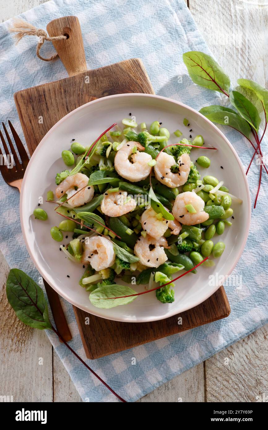 Crevettes aux légumes verts Banque D'Images