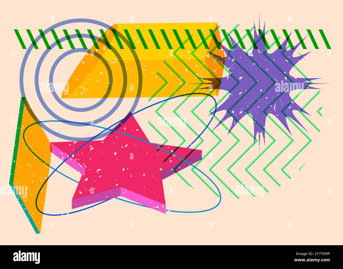 Formes géométriques colorées. Objet dans la conception graphique riso tendance. Éléments géométriques abstraits risographie imprimer le style de texture. Illustration de Vecteur