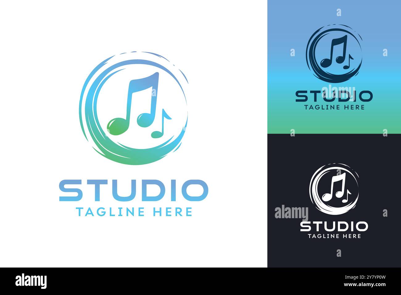 Logo Music Studio avec dégradés de couleurs et notes de musique dans un cercle Illustration de Vecteur