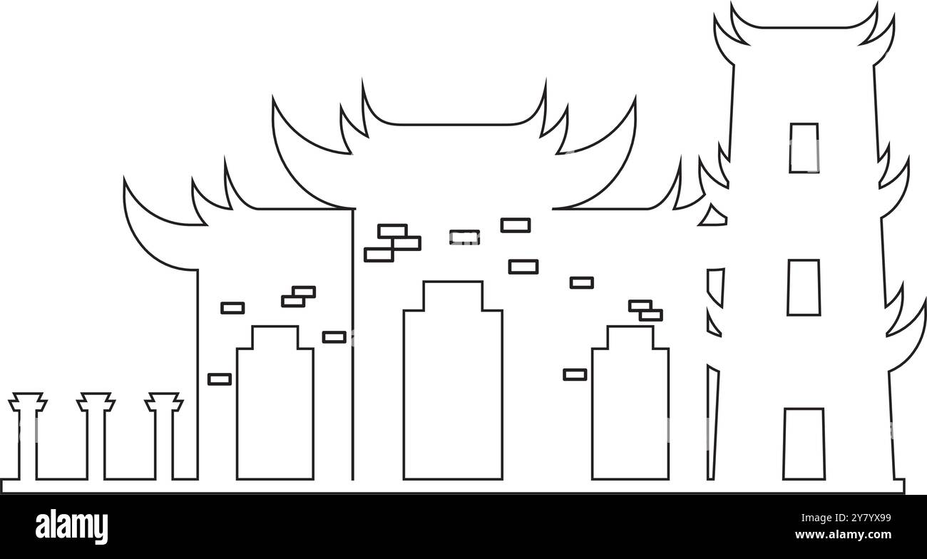 Chine temple bâtiment historique style oriental architecture chinoise Saint lieu sacré ancien ensemble d'icônes de conception Illustration de Vecteur