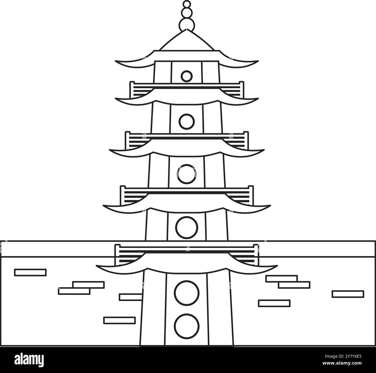 Chine pagode tour de temple forme architecture orientale chinoise bâtiment structure touristique destination touristique lieu religieux icône de conception Illustration de Vecteur