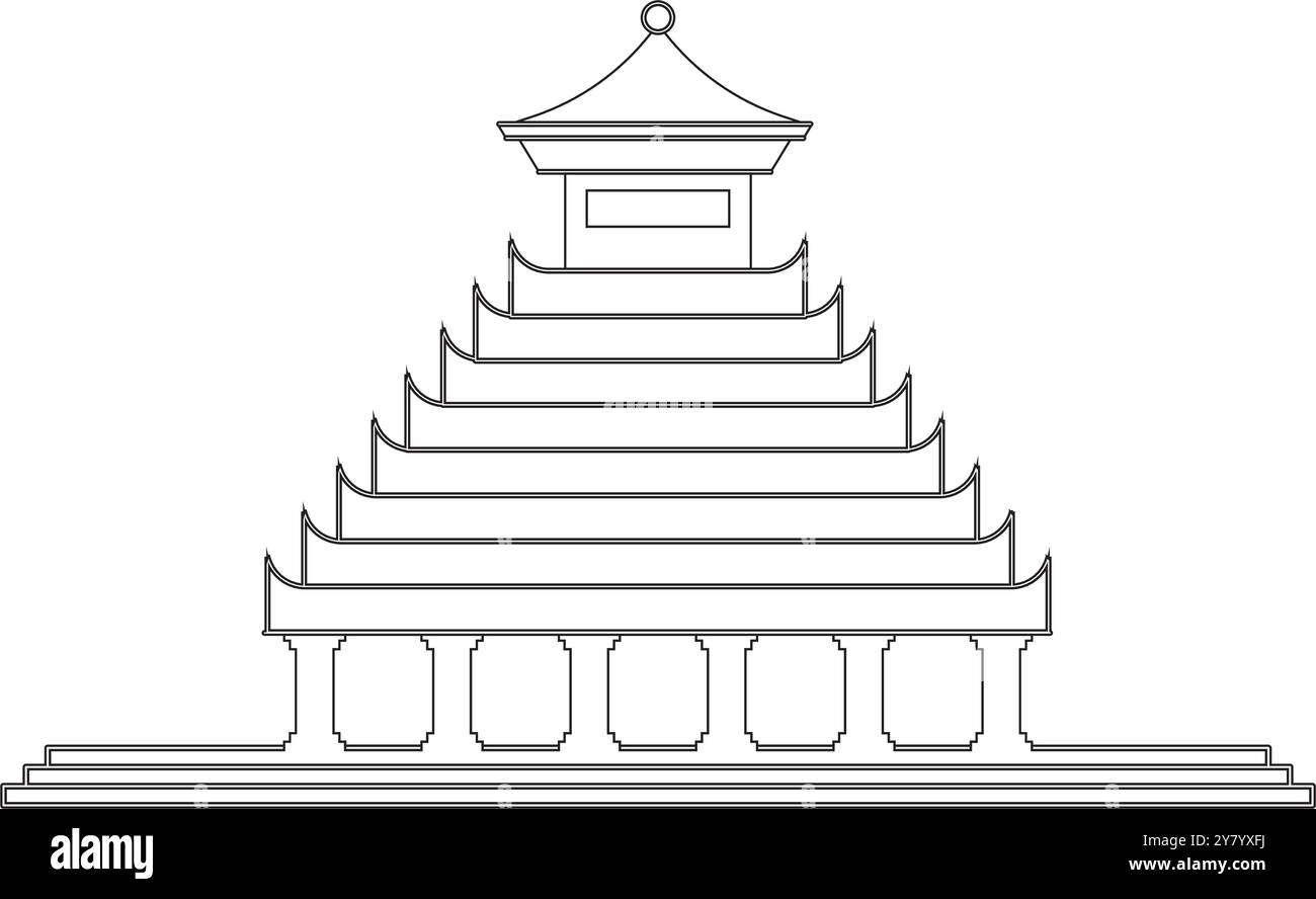 Pavillon du temple de la Chine structure chinoise architectural style oriental bâtiment ancien lieu historique conception icône ensemble Illustration de Vecteur
