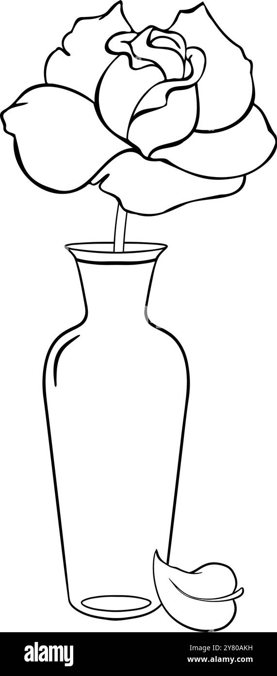 Un dessin de contour magnifiquement élégant d'une rose dans un vase qui capture la créativité élégante Illustration de Vecteur