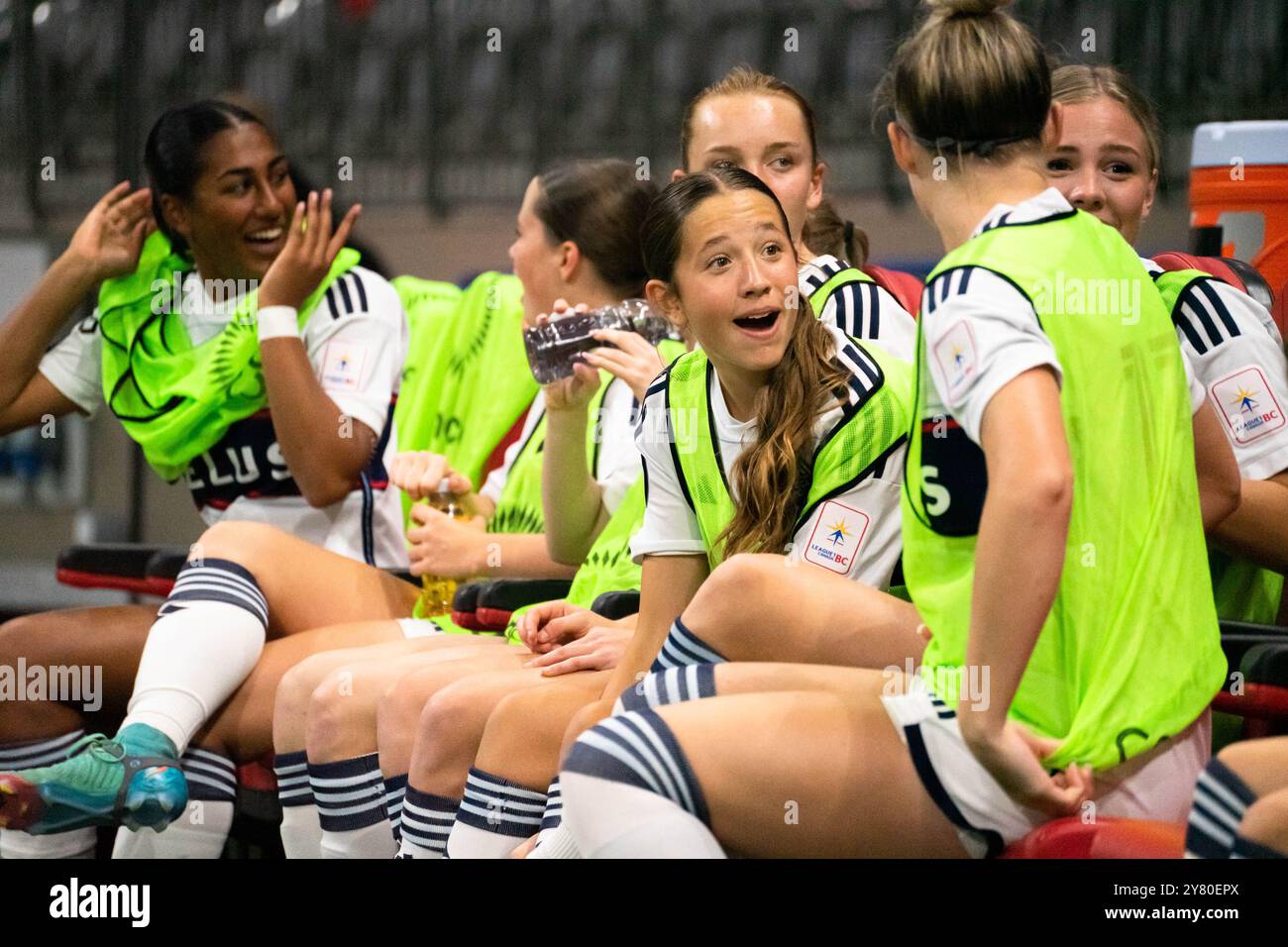 Vancouver, Canada. 1er octobre 2024. Vancouver, Colombie-Britannique, Canada, 1er octobre 2024 : Vancouver Whitecaps FC Girls Elite sourit et réagit avant lors du match de phase de groupes de la Coupe des Champions de la CONCACAF W entre Vancouver Whitecaps FC Girls Elite et San Diego Wave au BC place Stadium à Vancouver, Colombie-Britannique, Canada (USAGE ÉDITORIAL SEULEMENT). (Amy elle/SPP) crédit : photo de presse sportive SPP. /Alamy Live News Banque D'Images