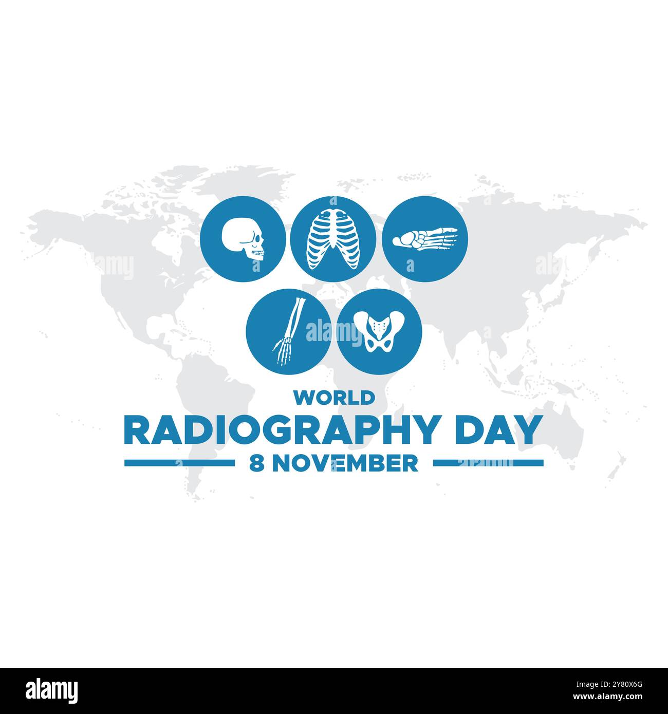 Journée mondiale de la radiographie. 8 novembre. Carte de vœux, conception de messages sur les médias sociaux, conception de modèles, Journée mondiale de la radiographie tenue le 8 novembre. Illustration de Vecteur