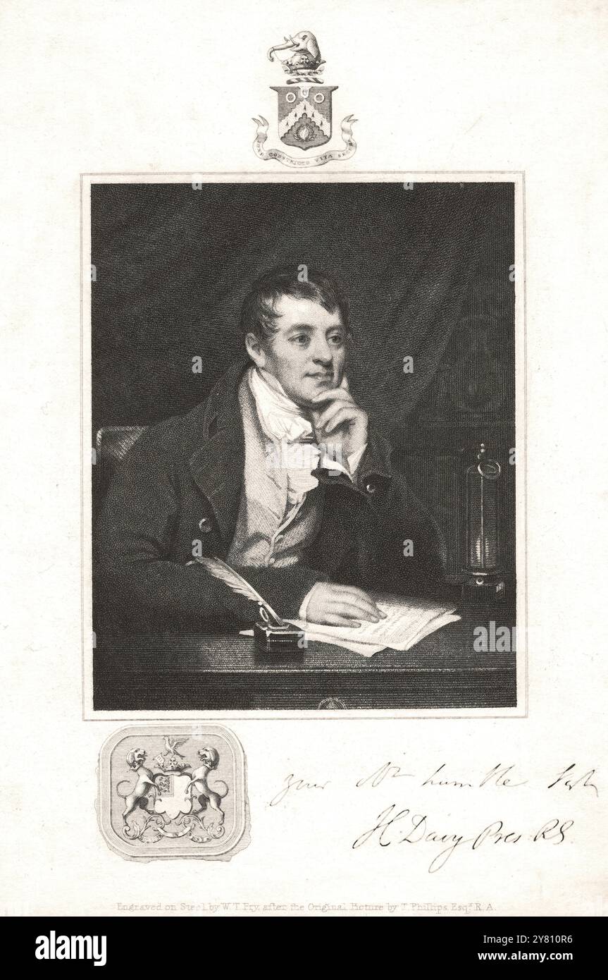 Portrait de Humphry Davy (1778-1829) gravure historique Banque D'Images