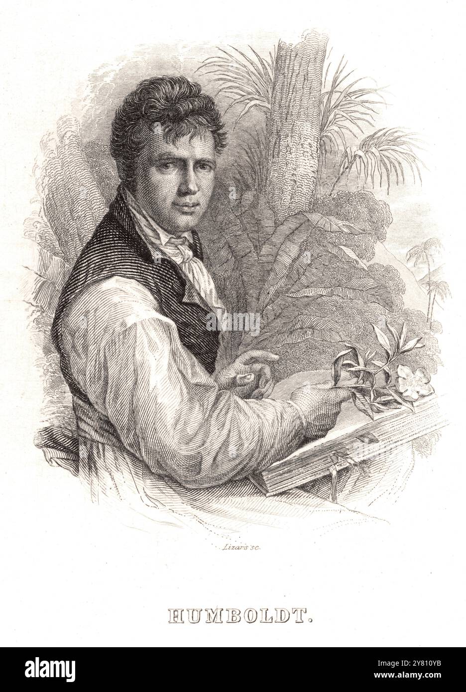 Portrait de (Friedrich Wilhelm Heinrich) Alexander von Humboldt (1769-1859) gravure historique Banque D'Images