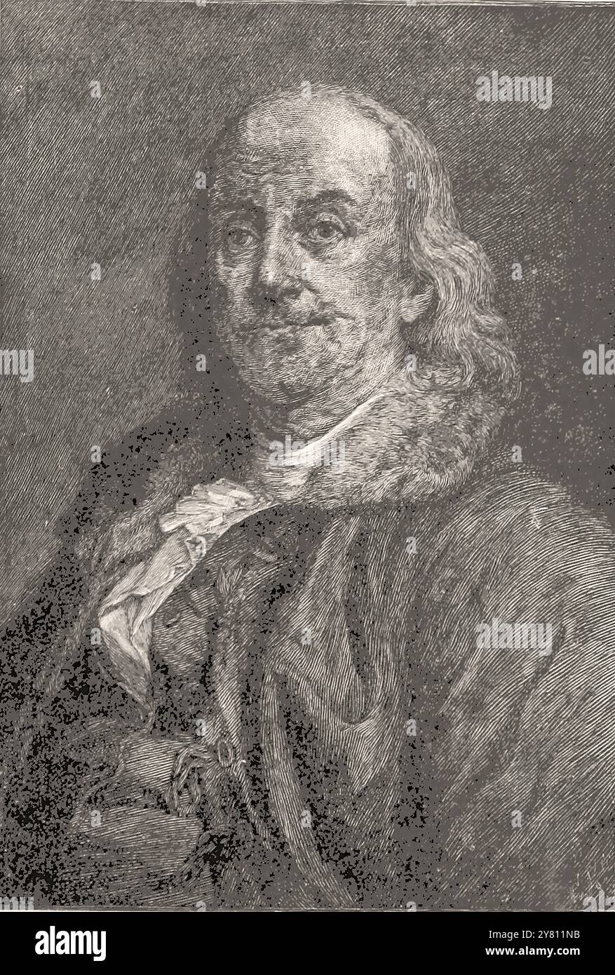 Portrait de Benjamin Franklin - Gravure - XIX ème siècle Banque D'Images