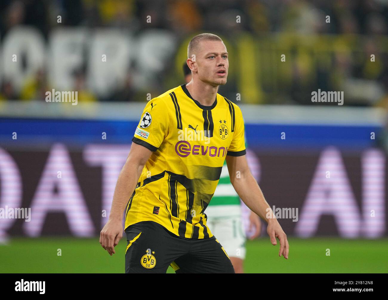 Signal Luna Park, Dortmund, Allemagne. 1er octobre 2024. Julian Ryerson de Borussia Dortmund lors d'un match MD2 de phase de groupe de la Ligue des champions, Borussia Dortmund vs Celtic, au signal Luna Park, Dortmund, Allemagne. Ulrik Pedersen/CSM/Alamy Live News Banque D'Images