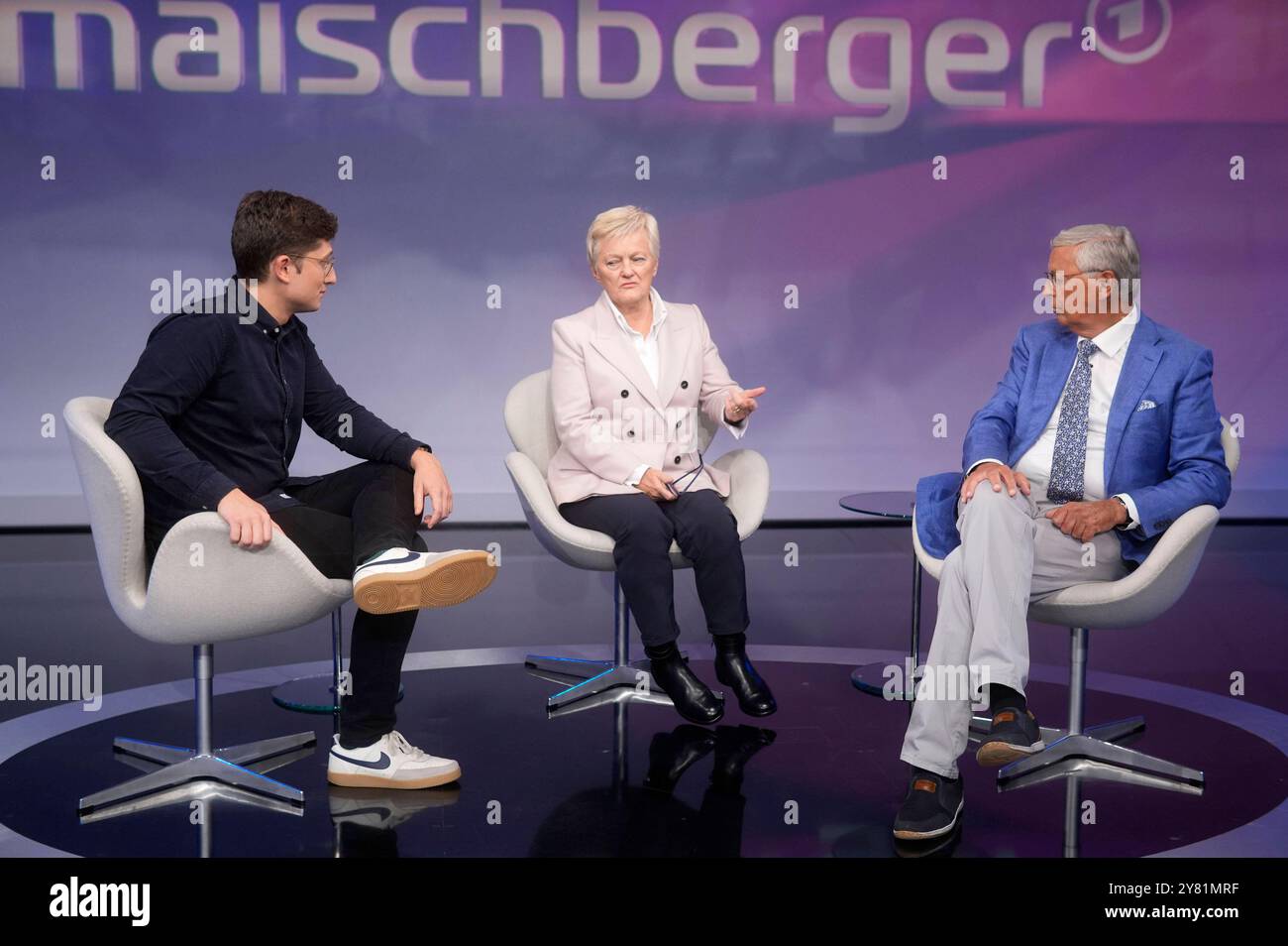 Philipp Türmer, Renate Künast und Wolfgang Bosbach in der ARD-Talkshow maischberger im Studio Berlin Adlershof. Berlin, 01.10.2024 *** Philipp Türmer, Renate Künast et Wolfgang Bosbach dans le talk-show ARD maischberger au Studio Berlin Adlershof Berlin, 01 10 2024 Foto:XT.xBartillax/xFuturexImagex maischberger0110 4008 Banque D'Images