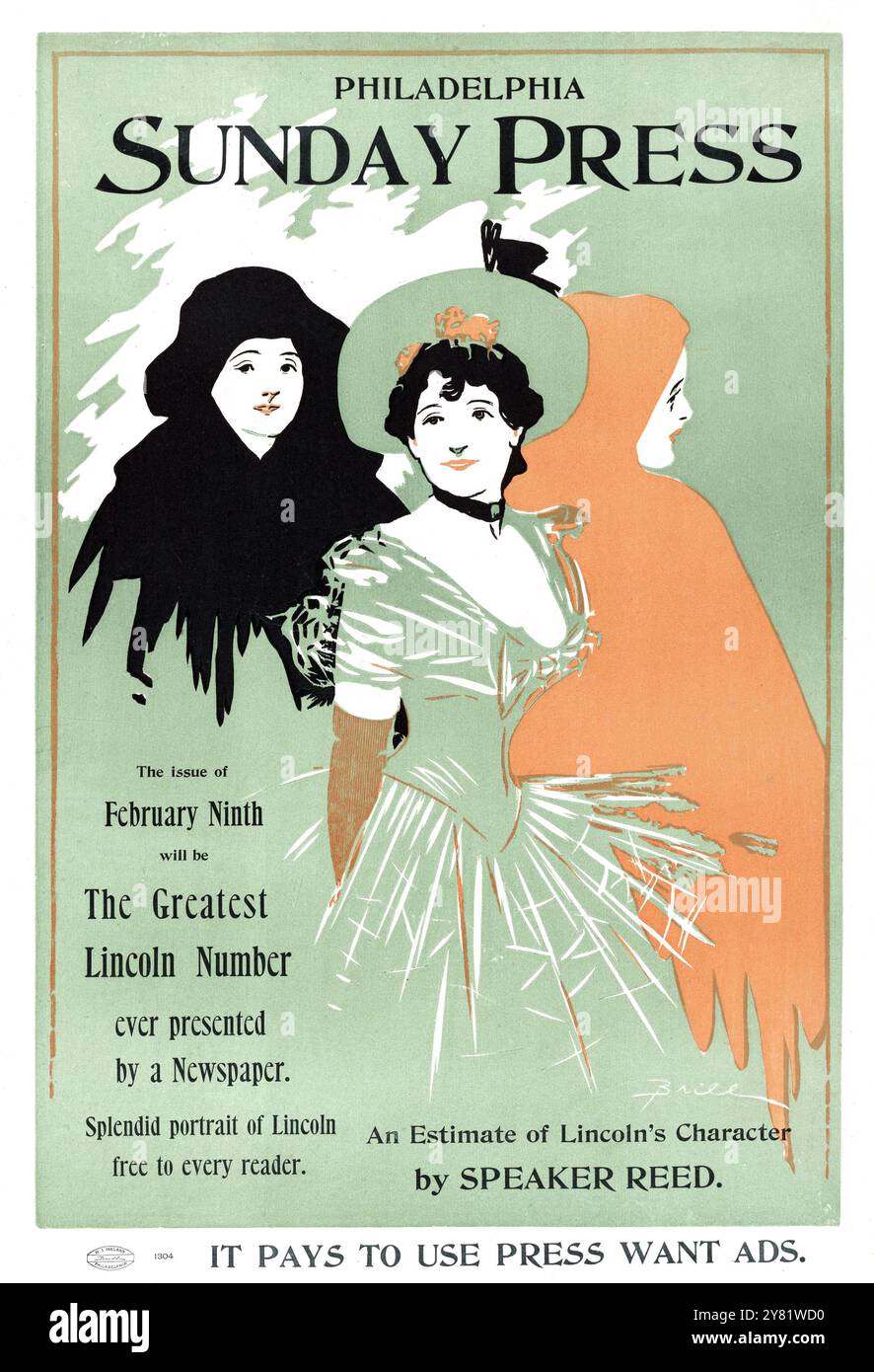 Affiche publicitaire pour Philadelphia Sunday Press – Ferbruary 9, 1896 - oeuvre de George Reiter George Reiter Brill (1867–1918) - couleur corrigée Banque D'Images