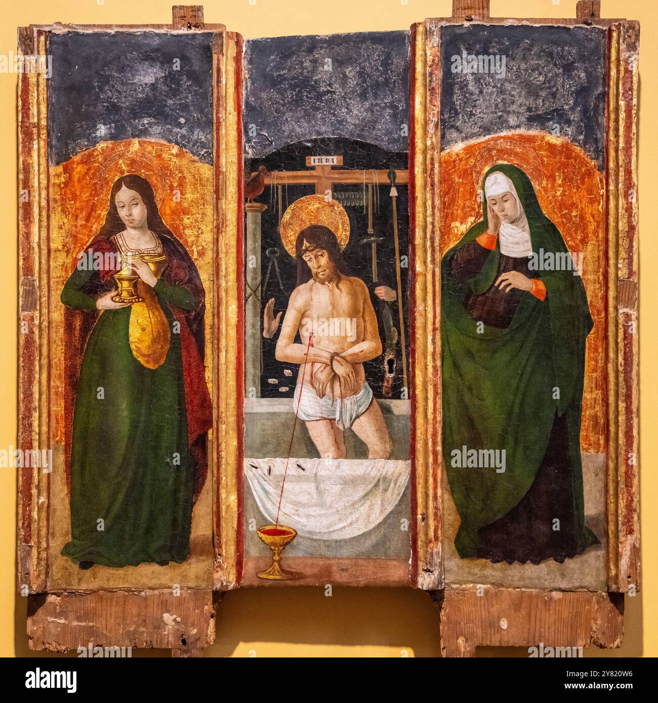 Triptyque du Christ dans la douleur et Marie Madeleine, tempera aux oeufs et huile à bord, fin du XVe siècle, église de Tiermas, musée diocésain de Huesca, Aragon comm Banque D'Images