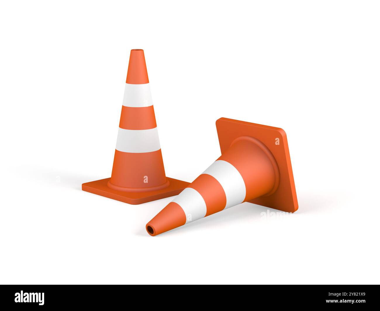 Cônes orange isolés sur fond blanc. illustration 3d. Banque D'Images
