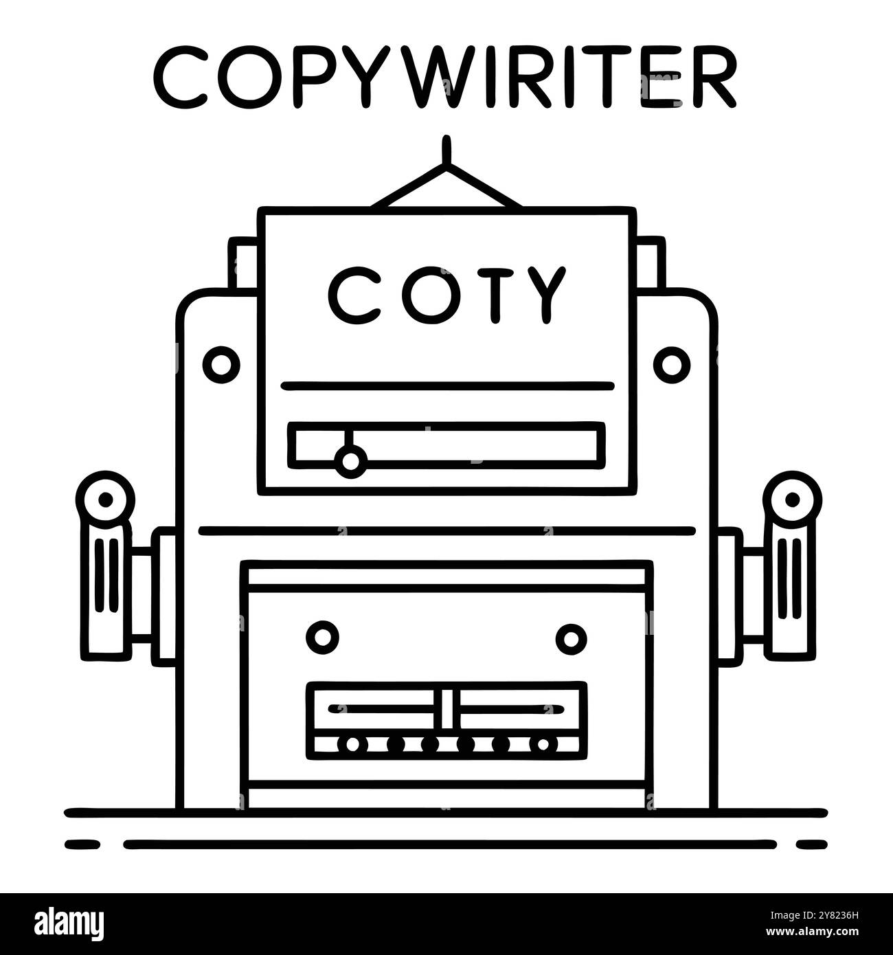 Dessin stylisé d'une machine à écrire. RÉDACTEUR labellisé. représentant le processus créatif de l'écriture. Cette icône est parfaite pour le marketing. suite Illustration de Vecteur