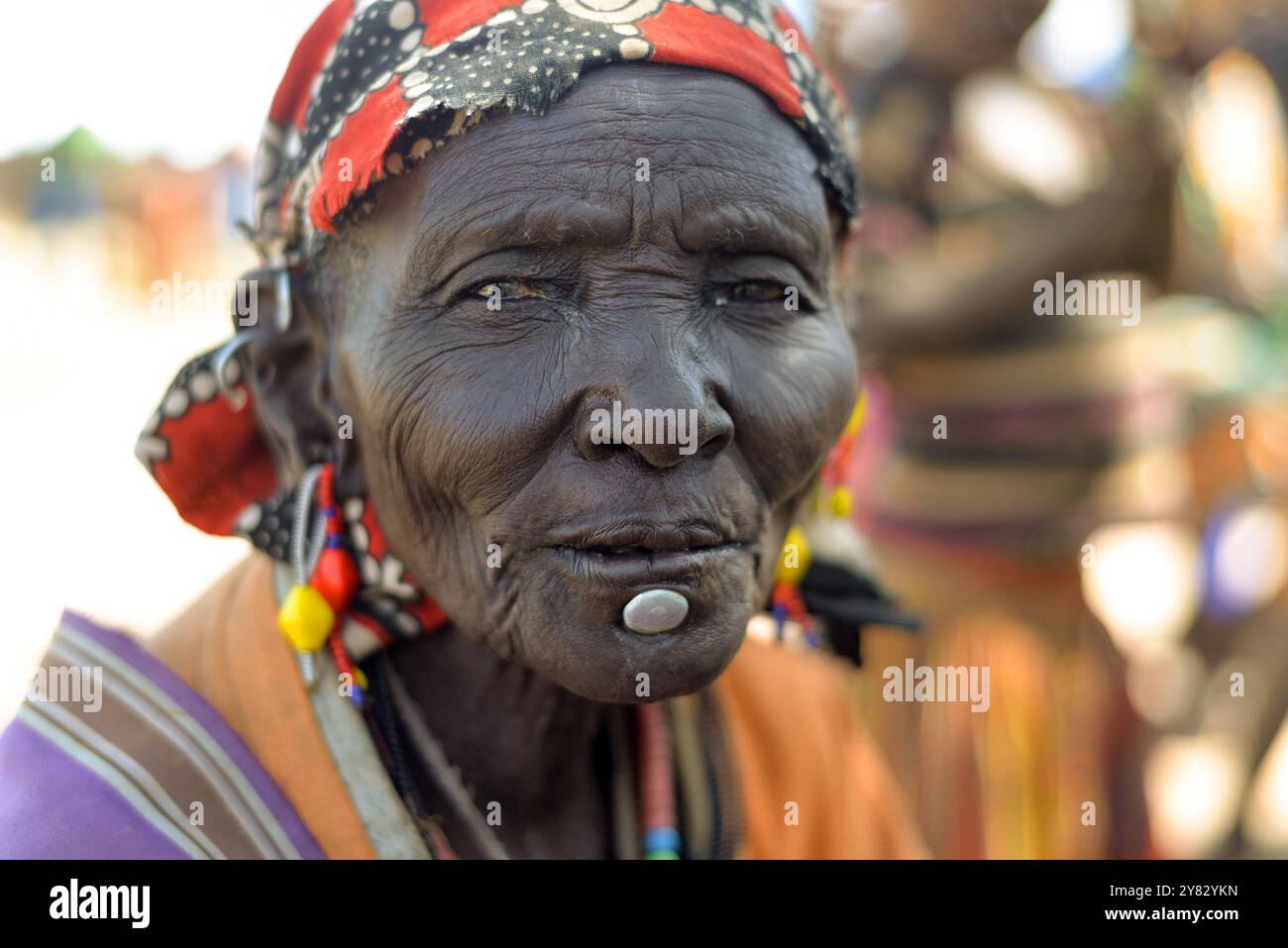 Une vieille femme Pokot à Amudat Karamoja - Ouganda Banque D'Images