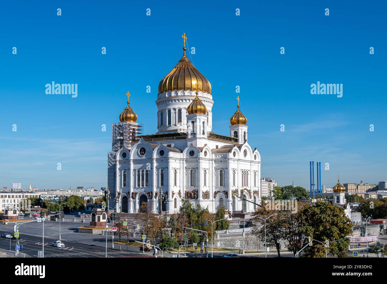 Vue extérieure de la cathédrale du Christ Sauveur, détruite à l'époque soviétique et reconstruite entre 1995 et 2000, Moscou, Fédération de Russie Banque D'Images