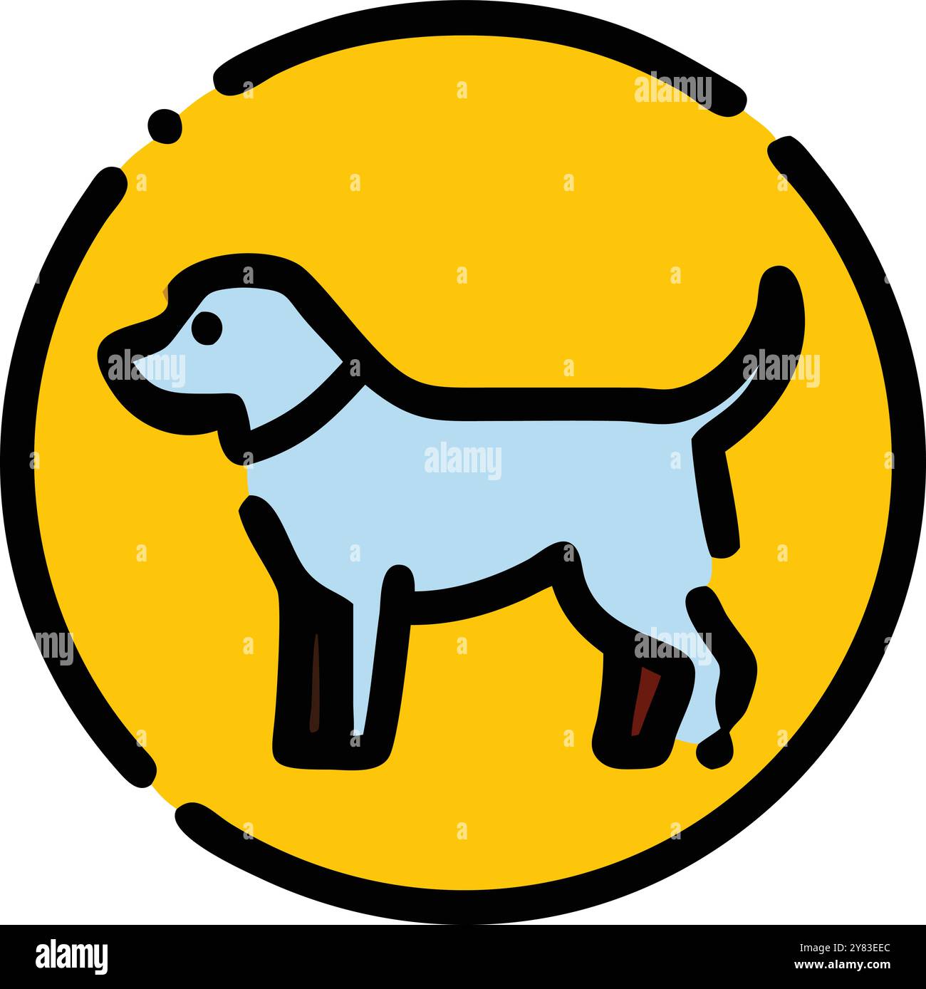 Icône simple et amicale d'un chien dans un cercle jaune. Parfait pour les entreprises de soin des animaux de compagnie. abris pour animaux. et les applications liées aux animaux. Illustration de Vecteur