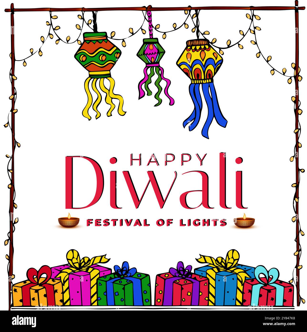 Modèle d'affiche verticale de célébration du festival Happy diwali Illustration de Vecteur