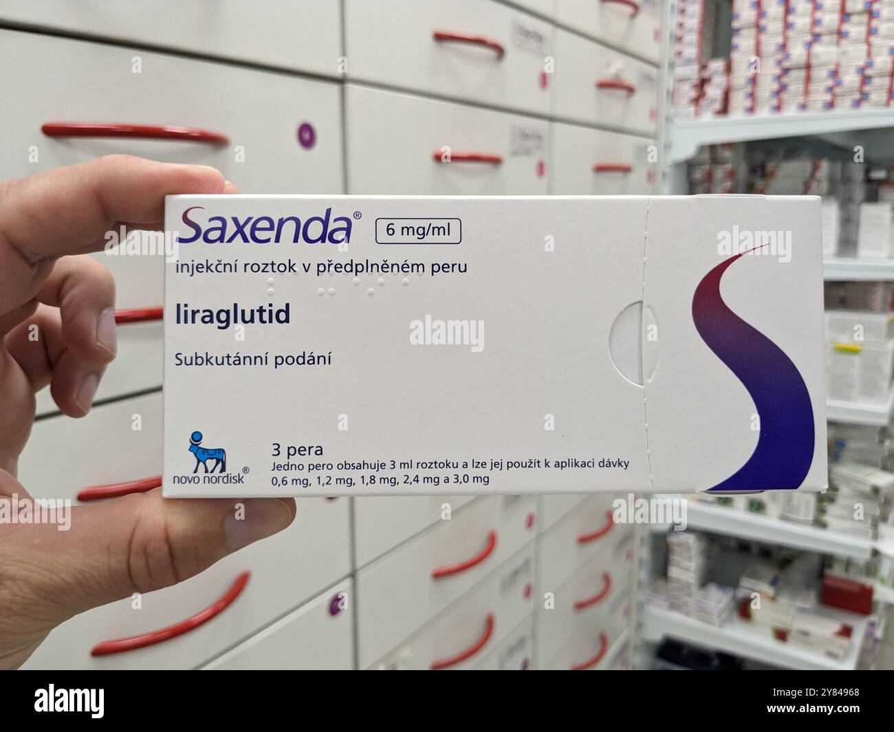 SAXENDA boîte de médicament avec LIRAGLUTIDE substance active de NOVO NORDISK, utilisé pour la perte de poids et la gestion du diabète. Banque D'Images