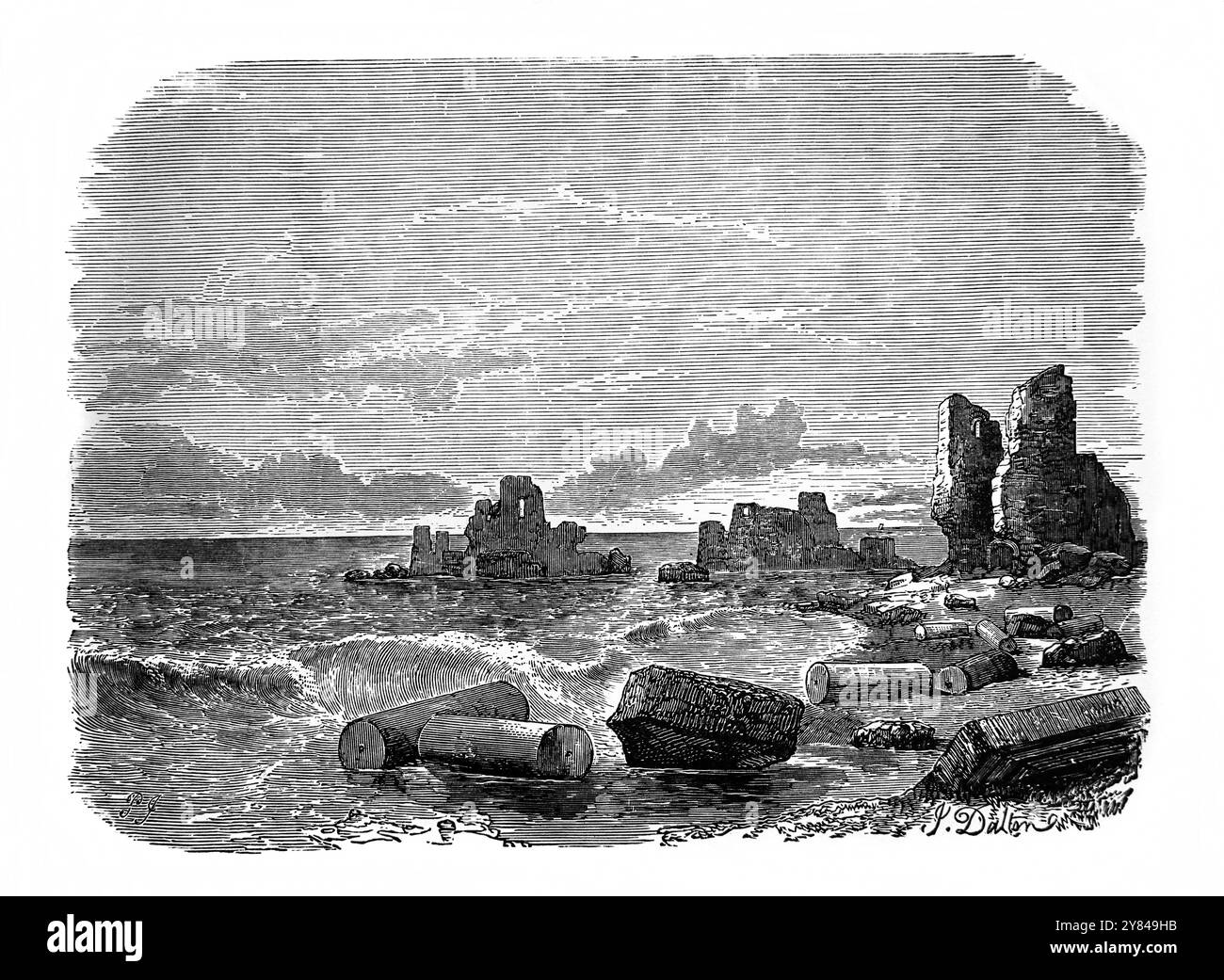 Illustration des ruines de Césarée où Saint Paul de Tarse visita et emprisonna le Nouveau Testament de l'Antiquité du XIXe siècle le Compreh National Banque D'Images