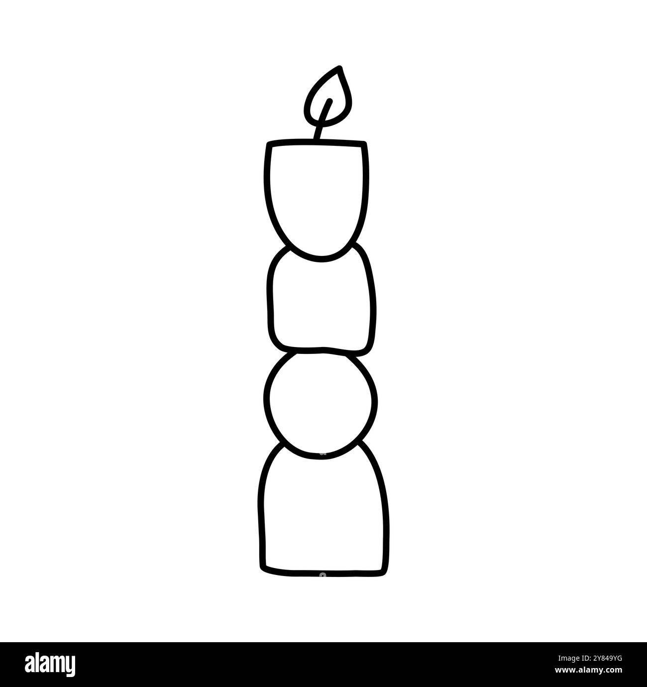 Bougie en coquille de contour de combustion vectorielle. Dessiné à la main Doodle esthétique ligne décor de chandelier de style dopamine isolé sur fond blanc. Vacances Illustration de Vecteur