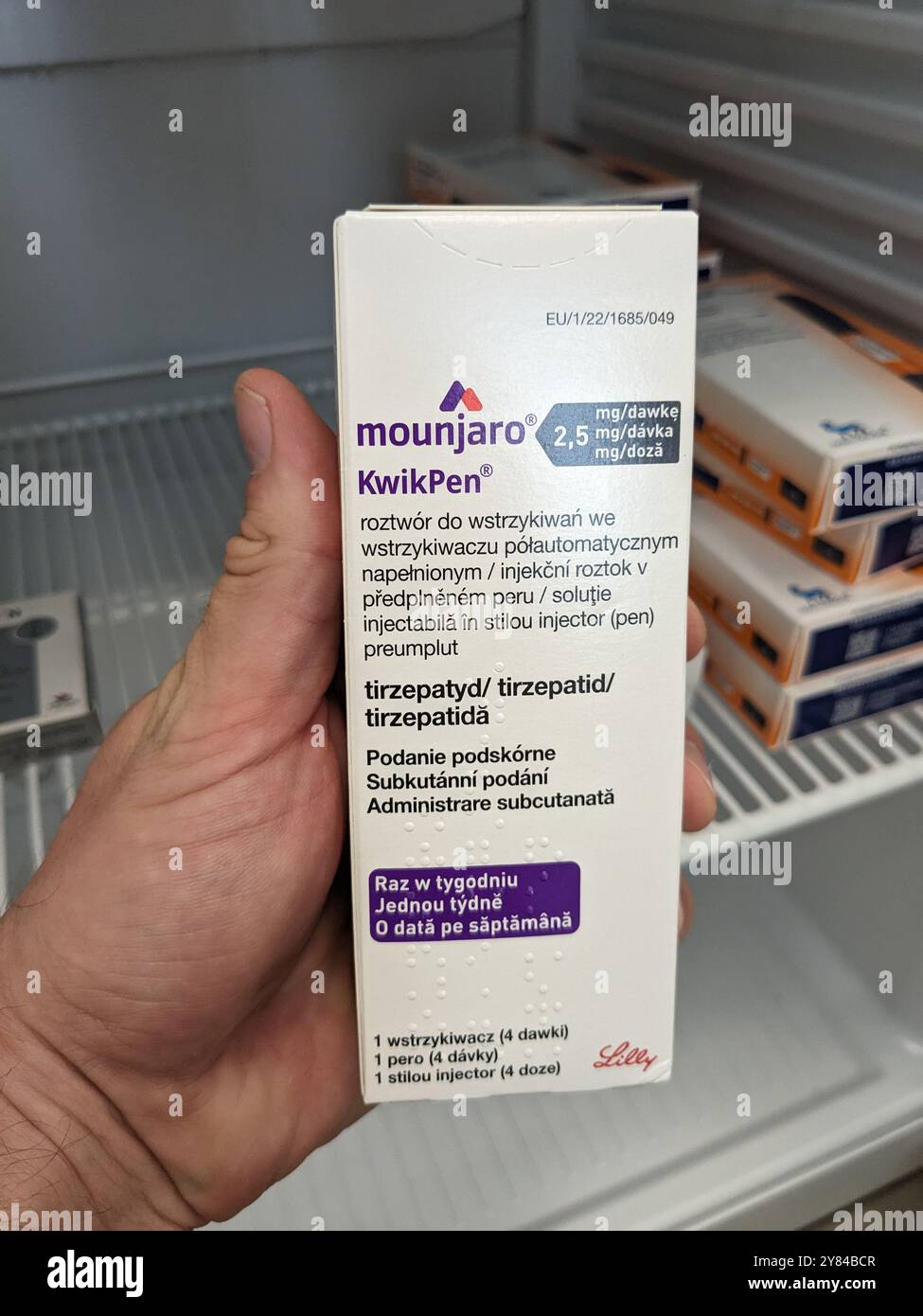 Prague, République tchèque-août 28 2024 : MOUNJARO ELI LILLY Tirzepatide stylo injection médicament antidiabétique utilisé pour le traitement du diabète de type 2 Banque D'Images
