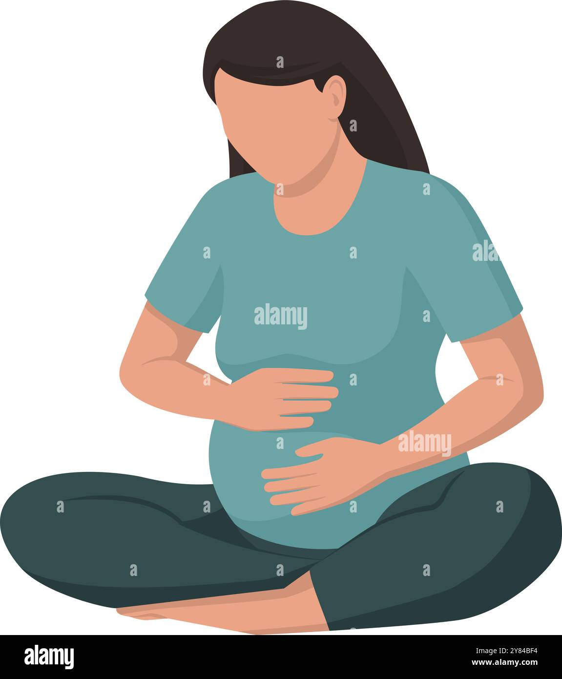 Femme enceinte assise et touchant son ventre, concept de grossesse et de naissance, isolé Illustration de Vecteur
